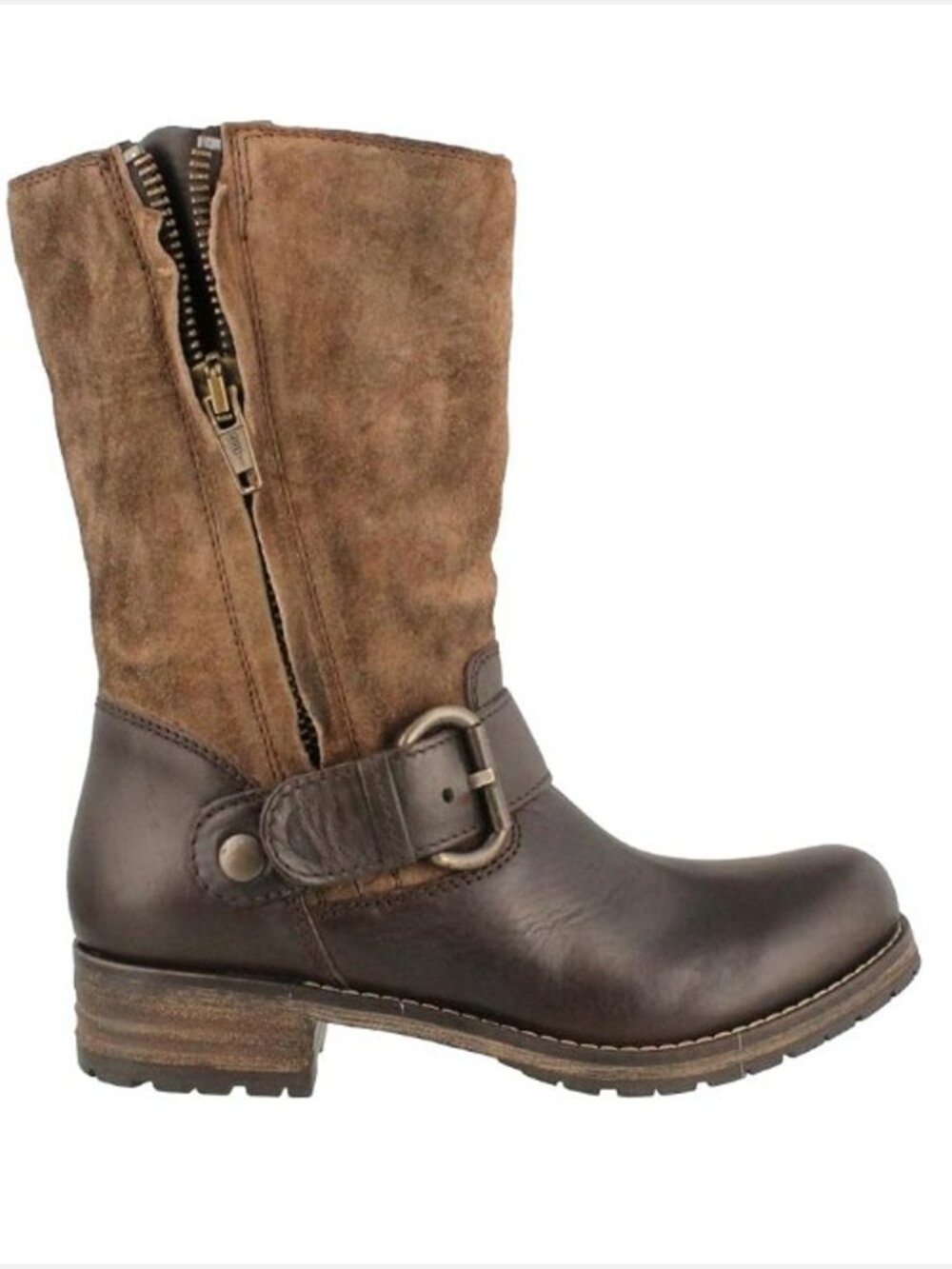Clarks Majorca Isle Brown Leather & Suede Mid-Calf Moto Boots Women US 8M